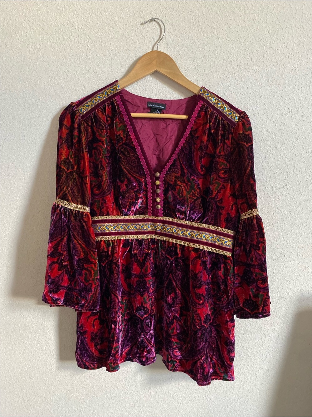 Moda International Gorgeous RARE Y2K Crushed Velvet Babydoll Prairie Goth Top